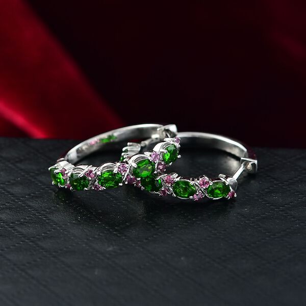 D'joy Nat&uuml;rlicher Chromdiopsid, Nat&uuml;rlicher Rhodolith Granat Ohrringe 925 Silber rhodiniert ca. 2.26 ct image number 2