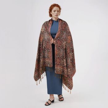 Jamawar-Schal, 3-Schiffchen-Webung, 70x200 cm, Blumen