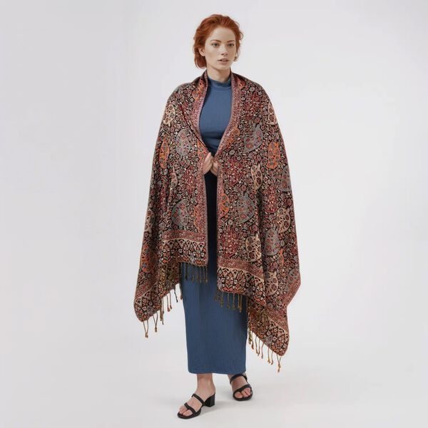 Jamawar-Schal, 3-Schiffchen-Webung, 70x200 cm, Blumen image number 4