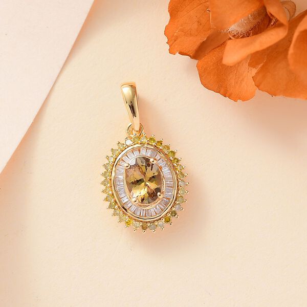 AA Natürlicher goldener Tansanit, gelber und weißer Diamant-Anhänger - 1,11 ct. image number 8