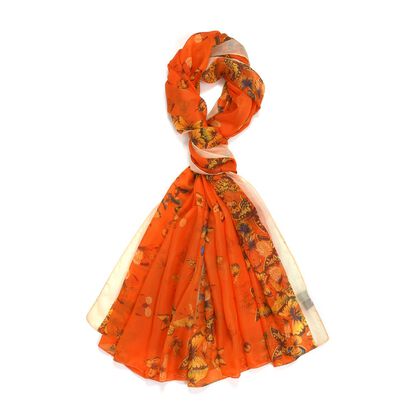 LA MAREY - 100% Maulbeeren-Seidenschal, Chiffon, 110x180 cm, Orange mit Schmetterling