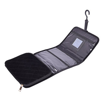 Reisetasche f&uuml;r Kosmetik und Schmuck mit abnehmbarem Schmuckfach, gefaltet 25x20x4cm, ungefaltet 25x78x4cm, schwarz