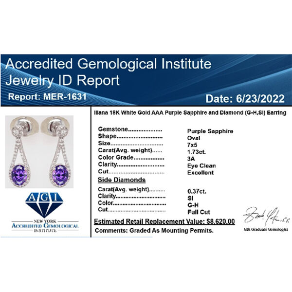 ILIANA zertifiziert und gepr&uuml;ft AAA lila Saphir und SI GH Diamant Ohrringe in 750 Wei&szlig;gold - 2,10 ct. image number 10