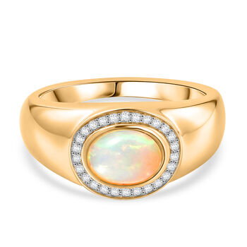 Nat&uuml;rlicher, &auml;thiopischer Opal und Zirkon-Ring, 925 Silber vergoldet (Gr&ouml;&szlig;e 16.00) ca. 1.00 ct