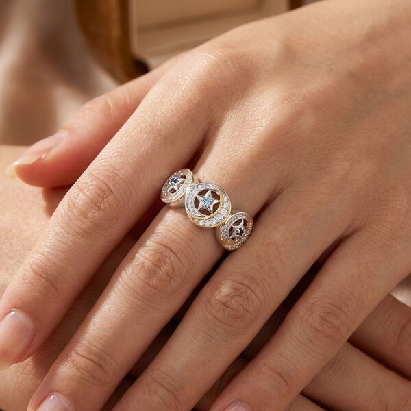 GP Celestial Kollektion - AA Blauer Apatit, Blauer Saphir Ring 925 Silber Rhodiniert und 750 Gelbgold Vermeil (Gr&ouml;&szlig;e 19.00) ca. 0.55 ct image number 2