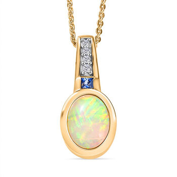 D&rsquo;Joy Nat&uuml;rlicher, &auml;thiopischer Welo Opal, ceylonfarbener Saphir und Zirkon Anh&auml;nger mit 50cm Kette - 1,32 ct.