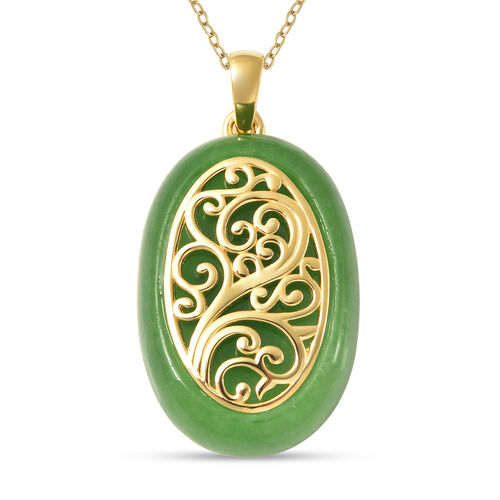 Grüne Jade Anhänger mit Kette 45 cm. 925 Silber vergoldet ca. 30,50 ct image number 0