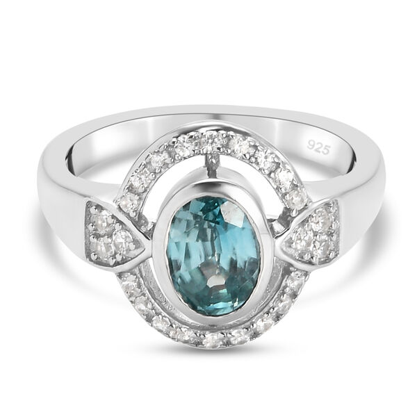 Kambodschanischer blauer Zirkon und Zirkon Halo Ring 925 Silber Platin-&Uuml;berzug image number 6