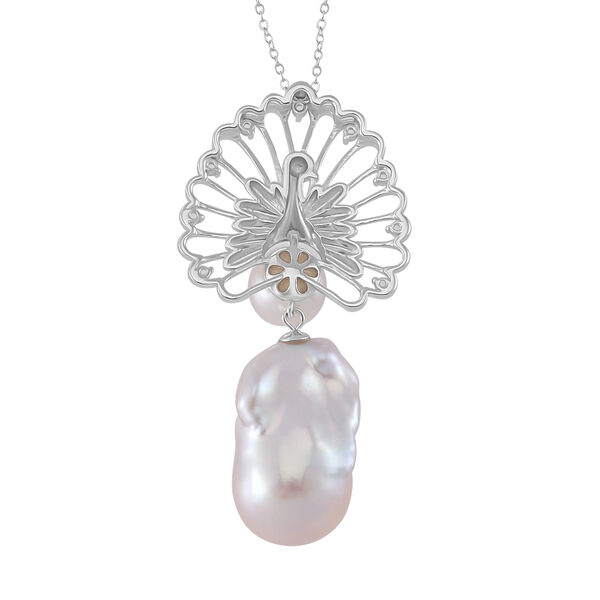 Wei&szlig;e Edison Perle, Wei&szlig;e Barockperle Anh&auml;nger mit Kette, 925 Silber platiniert, 925 Silber, bicolor image number 5