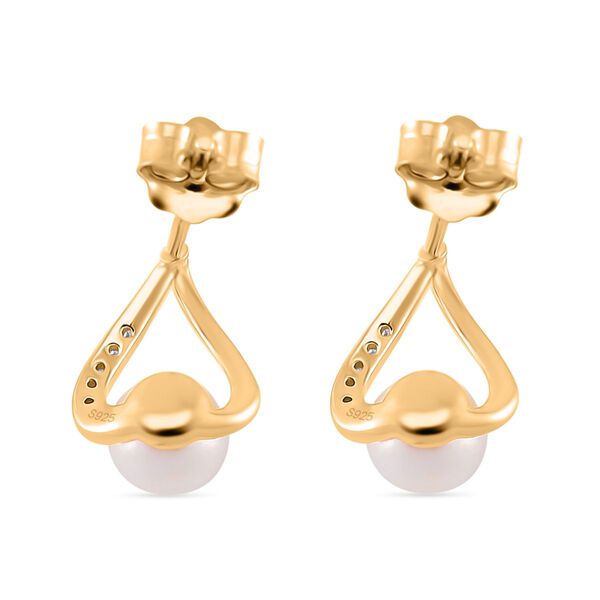 Wei&szlig;e S&uuml;&szlig;wasser Perle, Wei&szlig;er Zirkonia Ohrringe 925 Silber vergoldet image number 5