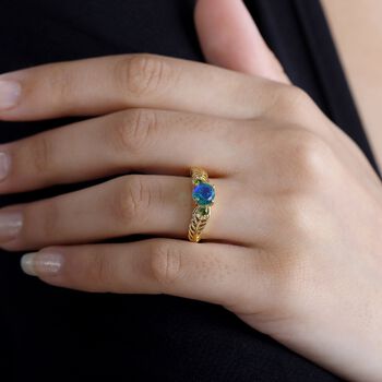 Pfau Quarz Triplett und nat&uuml;rlicher Chromdiopsid-Ring - 1,04 ct.