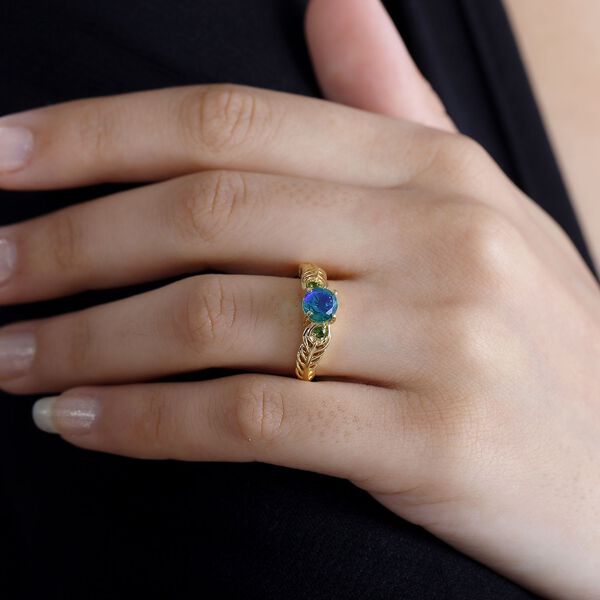 Pfau Quarz Triplett und nat&uuml;rlicher Chromdiopsid-Ring - 1,04 ct. image number 2