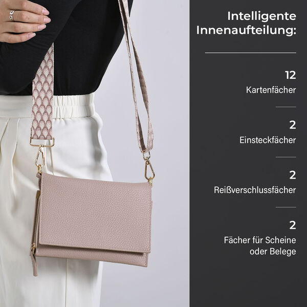 Crossbody-Tasche mit &Uuml;berschlag, Gliederriemen und RFID-Schutz, 20x4x14 cm, Rosa image number 4