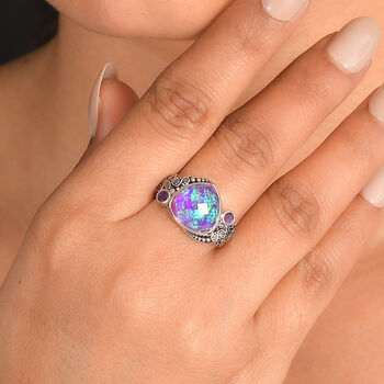 Sajen Silber-Opal Dublett, Regenbogen Lavendel Ring 925 Silber rhodiniert (Gr&ouml;&szlig;e 18.00) ca. 6.19 ct