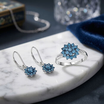 LUXURIANT DIAMOND- SGL zertifizierter SI-GH Labor blauer und wei&szlig;er Diamant Ring und Ohrringe