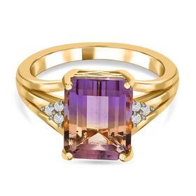 AAA Ametrin, wei&szlig;er Zirkon Ring, 925 Silber vergoldet, (Gr&ouml;&szlig;e 21.00) ca. 3.76 ct