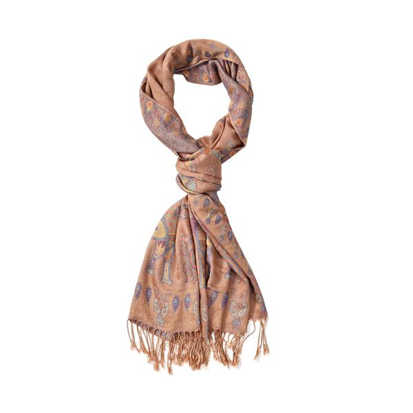 Schal mit Elefantenmuster, Beige