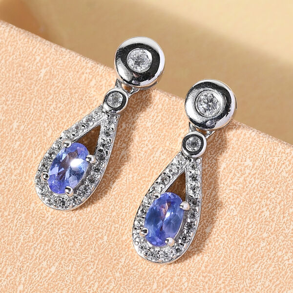 AA Tansanit und Zirkon Ohrh&auml;nger 925 Silber platiniert ca. 0,87 ct&nbsp; image number 2
