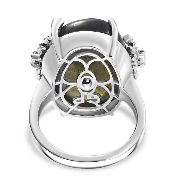 GP Kollektion - AAA Labradorit, Wei&szlig;er Zirkon Ring 925 Silber rhodiniert (Gr&ouml;&szlig;e 17.00) ca. 18,65 ct image number 6