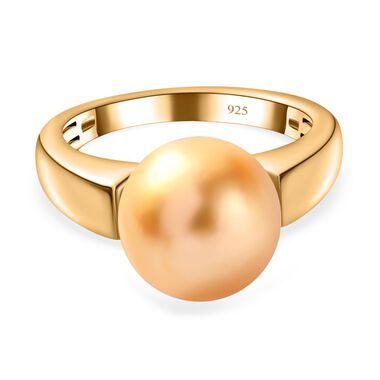 AA Goldene Südsee Perle Ringe 925 Silber Gelbgold Vermeil (Größe 20.00)