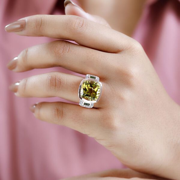 Ouro Verde-Quarz, Natürlicher Chromdiopsid Ring, 925 Silber rosévergoldet (Größe 17.00) ca. 11.70 ct image number 3