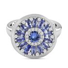 Tansanit Ring, 925 Silber platiniert, (Größe 17.00) ca. 1.76 ct