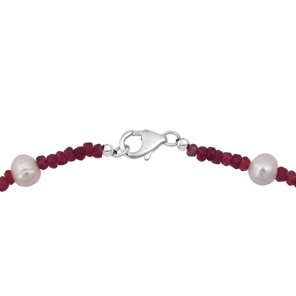 Afrikanischer Rubin (Fissure gef&uuml;llt), S&uuml;&szlig;wasser Perle Halskette ca. 45 cm 925 Silber rhodiniert image number 4