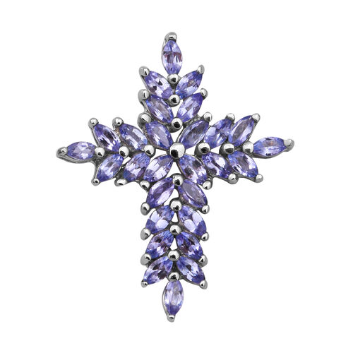 Tansanit Kreuz-Anhänger, 925 Silber platiniert ca. 2.24 ct image number 0