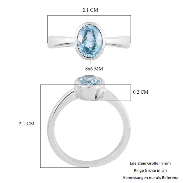 Kambodschanischer blauer Zirkon Solit&auml;r Ring 925 Silber Platin-&Uuml;berzug image number 6