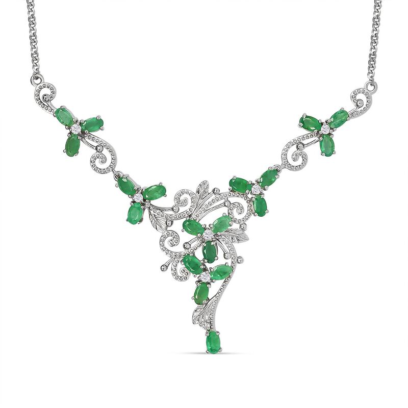 Sambische Smaragd und Zirkon-Halskette, 45cm - 4,44 ct. image number 0