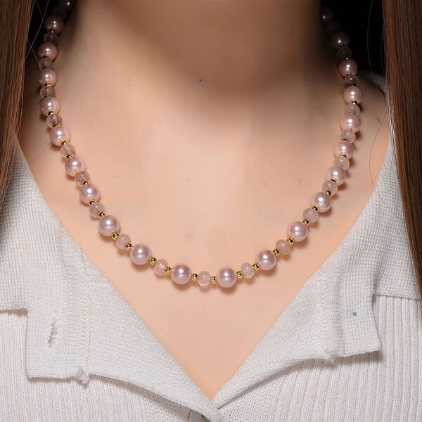 Rosa Muschelkernperle (7-9 mm), Rosenquarz Halskette ca. 45 cm+ 5 cm Extender, vergoldet image number 1