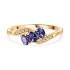 Tansanit, Weißer Zirkon Ring 925 Silber vergoldet (Größe 17.00) ca. 0.61 ct
