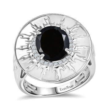 EVER TRUE AA Schwarzer Glasachat, Wei&szlig;er Zirkon Ring Nickelfreies Messing (Gr&ouml;&szlig;e 17.00) ca. 2,39 ct