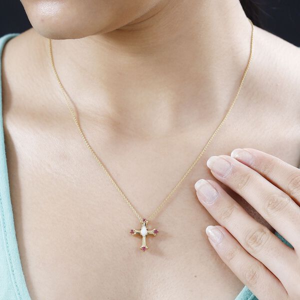 AA Natürlicher, äthiopischer Welo Opal und  Rubin Kreuz-Anhänger, ca. 0,35 ct. image number 4