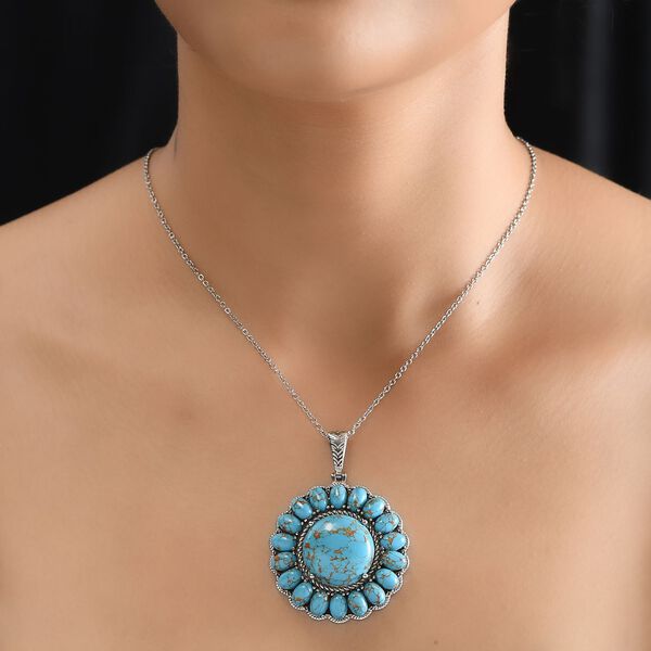 Blauer Türkis Anhänger mit Kette, Edelstahl ca. 33.75 ct image number 3