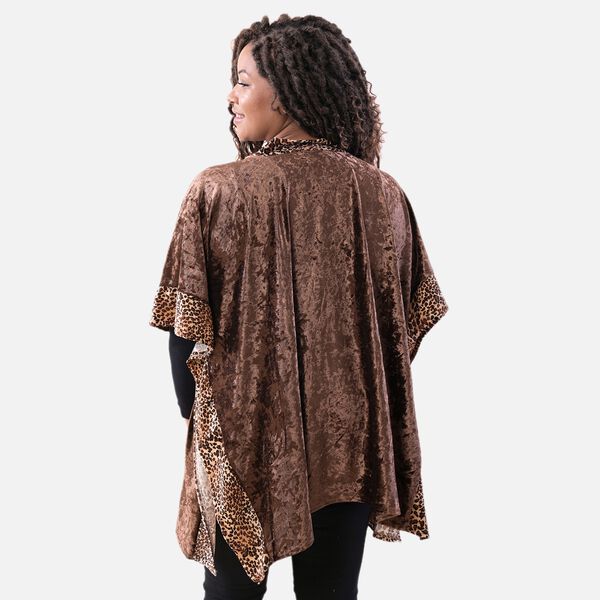 TAMSY: Kimono aus Samt mit Leoparden-Bord&uuml;re, Einheitsgr&ouml;&szlig;e, Braun&nbsp; image number 1