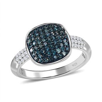 Blauer Diamant Ring, 925 Silber platiniert (Gr&ouml;&szlig;e 20.00) ca. 0.50 ct
