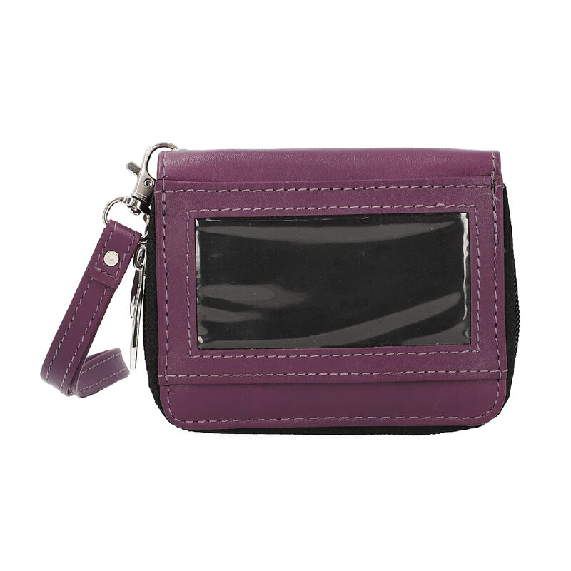 Geldbörse aus 100% echtem Leder mit RFID schutz, Dual-Reißverschluss abnehmbarem Riemen, 11x7.5x4.5 cm, Violett image number 0