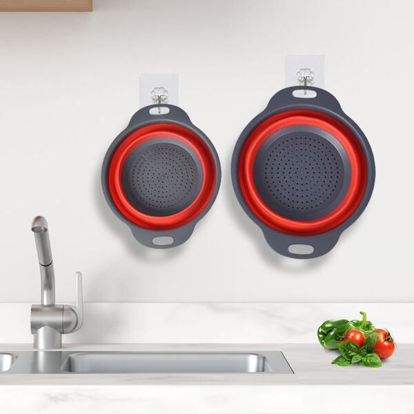 2er-Set K&uuml;chensieb, Gr&ouml;&szlig;e L-29x24 cm, S-24x20 cm, Grau-Rot