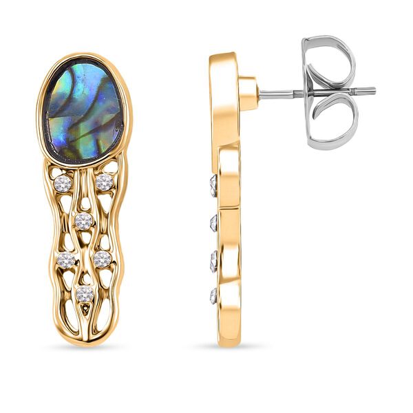 J Francis gefertigt mit SWAROVSKI- Abalone Muschel und wei&szlig;e Kristall Ohrringe in Goldton