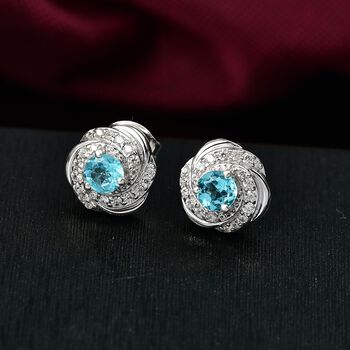 Djoy AA Betroka Blauer Apatit, Wei&szlig;er Zirkon Ohrringe 925 Silber rhodiniert ca. 1.04 ct