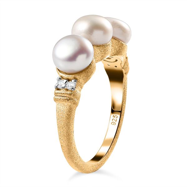 Süßwasser Perle, Weißer Zirkon Ring, 925 Silber Gelbgold Vermeil (Größe 19.00) ca. 0.09 ct image number 5