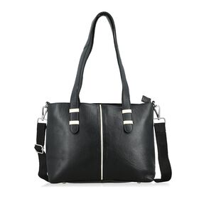 Elegante Echtleder Umhängetasche mit Krokoprägung, 33 x 10 x 27 cm, Schwarz