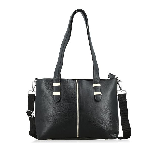 Elegante Echtleder Umh&auml;ngetasche mit Krokopr&auml;gung, 33 x 10 x 27 cm, Schwarz image number 0