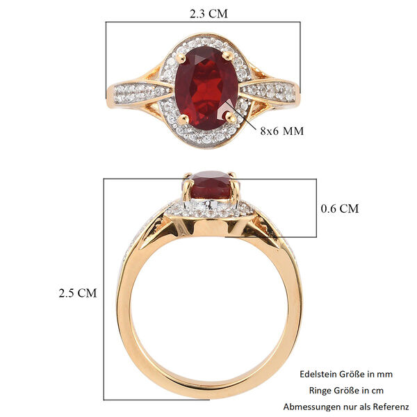 Mexikanischer Kirschfeuer-Opal und Zirkon Solit&auml;r Ring 925 Silber Vermeil image number 6