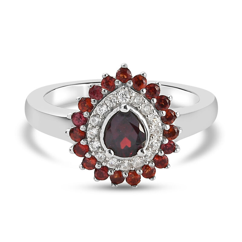 Anthill Granat und Zirkon Halo Ring 925 Silber platiniert  ca. 0,99 ct image number 0