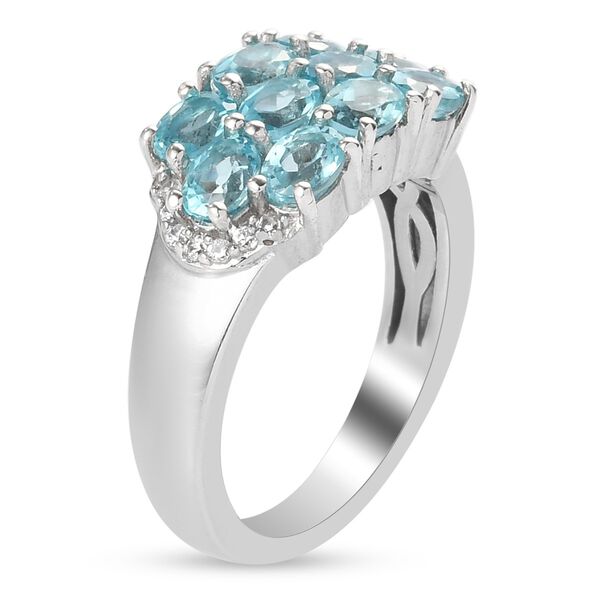 Blauer Apatit und Zirkon Cluster Ring 925 Silber Platin-&Uuml;berzug image number 6