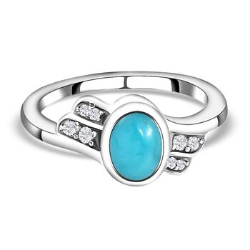 Amerikanischer, nat&uuml;rlicher Sleeping Beauty T&uuml;rkis und wei&szlig;er Zirkon-Ring, 925 Silber platiniert (Gr&ouml;&szlig;e 16.00) ca. 0,86 ct