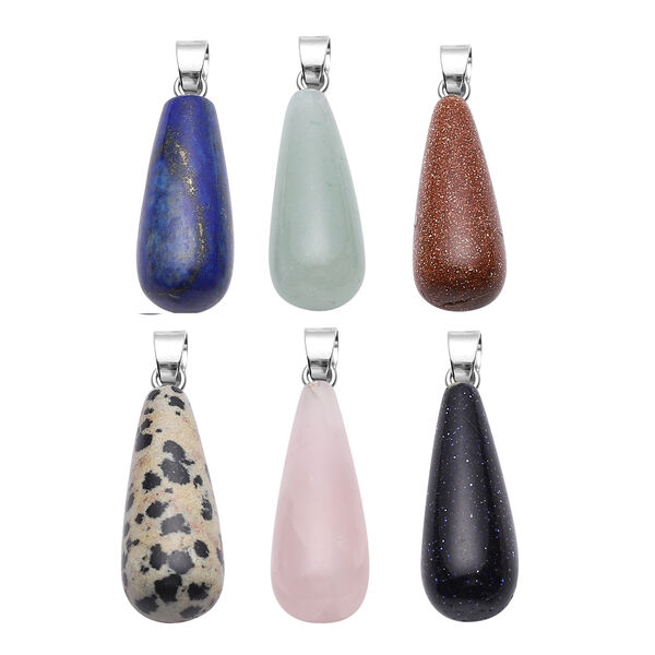 6er-Set, mehrfarbige Edelstein-Anh&auml;nger, silberfarben ca. 72,00 ct