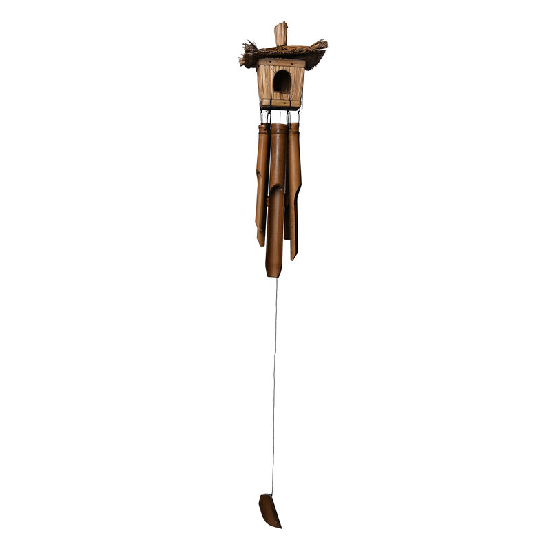 Handgemachtes Windspiel mit quadratischem Vogelnest aus Bambus image number 0